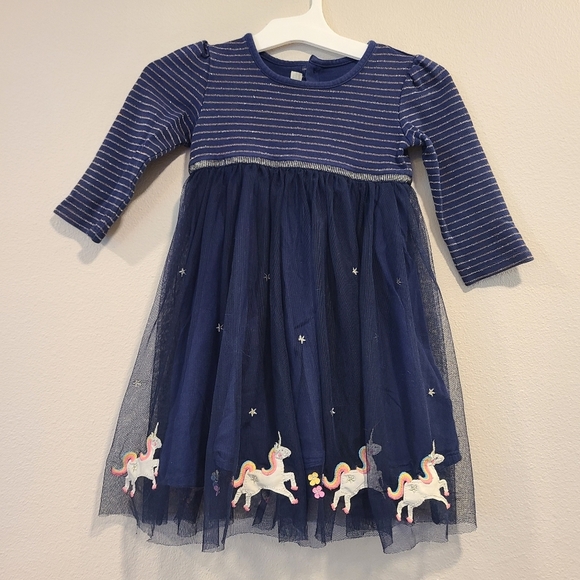 JoJo Maman Bebe Navy Embroidered Unicorn Dress - Picture 2 of 6